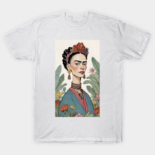 Frida's Blossoming Spirit: Floral Illustration T-Shirt